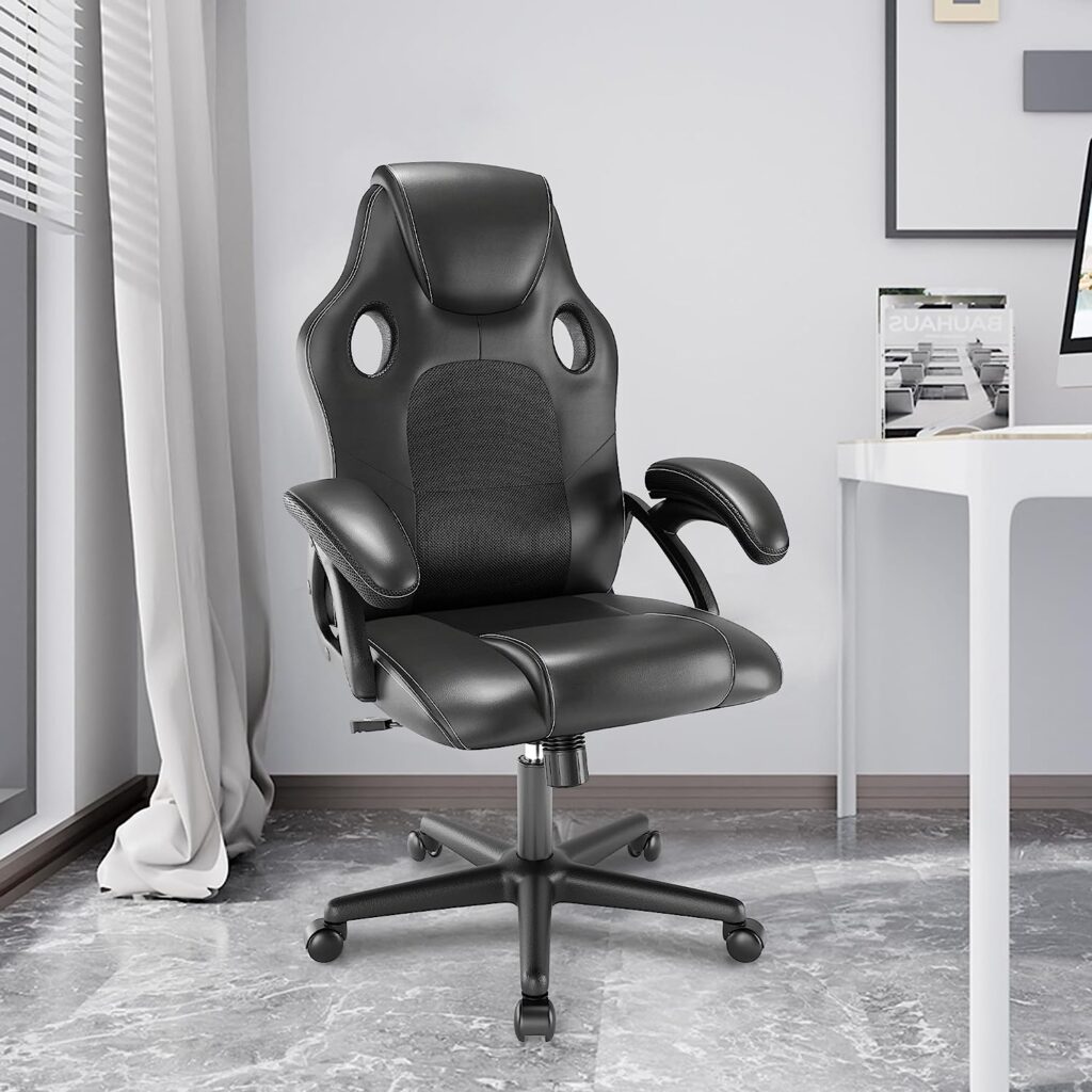 Play haha.Gaming chair Office Desk Swivel chair Computer Work chair Ergonomic Racing chair Leather PC gaming chair (Black)