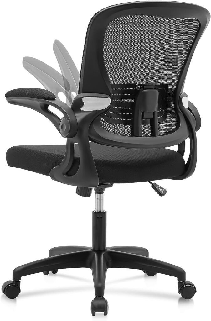 RYANGEL Desk Chair, Ergonomic Office Chair with 90°Flip-up Arms Adjustment Lumbar Support Height Tilting, Mesh Back Computer Chair with Padded Seat Cushion Swivel Desk Chair for Home/Office