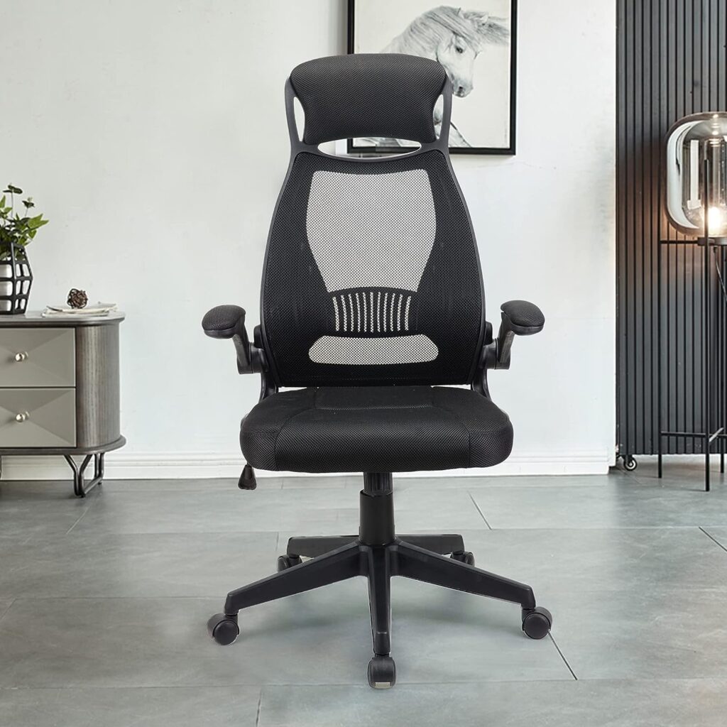 T-THREE.Ergonomic Desk Chair, Swivel Chair With Adjustable Lumbar Support, Headrest And Armrest, Height Adjustment and Rocker Function, Back-Friendly Office Chair Black