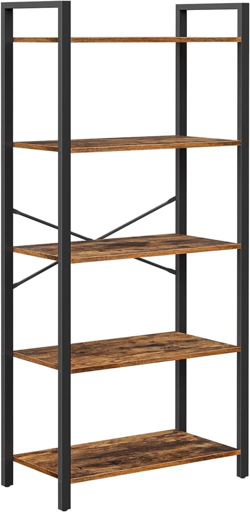 VASAGLE 5-Tier Bookshelf, Tall Bookcase, Shelving Unit, Standing Display Storage Rack with Steel Frame, for Living Room, Office, Study, Industrial Style, Rustic Brown and Black LLS061B01