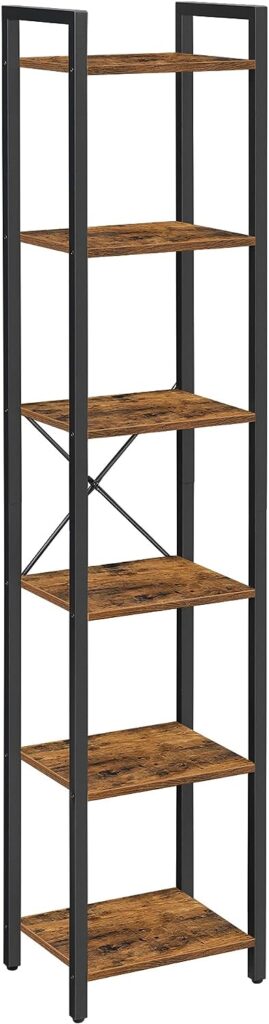 VASAGLE 6-Tier Bookshelf, Bookcase, Shelving Unit, for Office, Study, Living Room, Bedroom, 30 x 40 x 187.5 cm, Industrial, Rustic Brown and Black LLS101B01