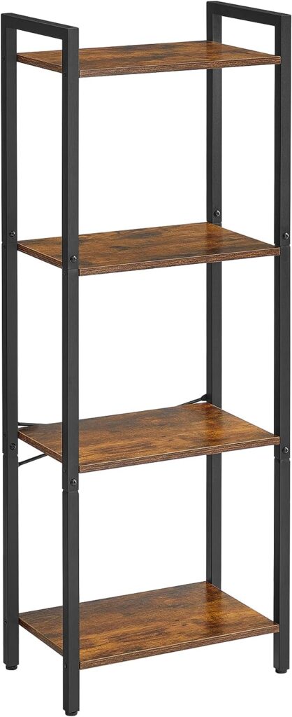 VASAGLE Bookcase, 4 Tier Bookcase, Ladder Shelf, Storage Rack with Steel Frame, 40 x 24 x 107 cm, for Living Room, Office, Study Hall, Industrial Style, Rustic Brown and Black LLS099B01