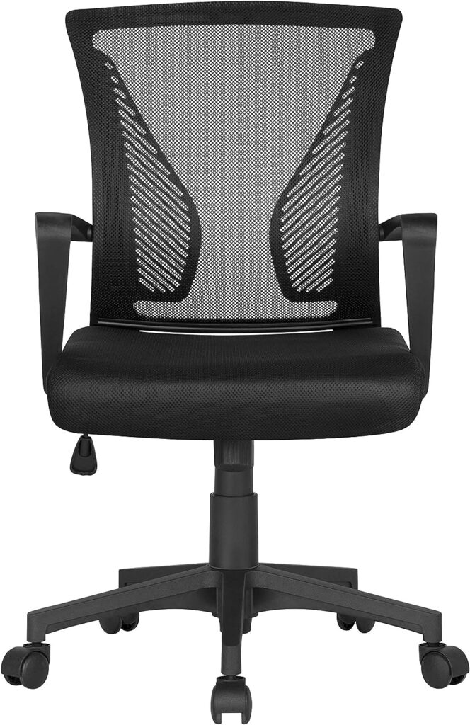 Yaheetech Adjustable Office Chair Ergonomic Mesh Swivel Computer Comfy Desk / Executive Work Chair with Arms and Height Adjustable for Students Study Black