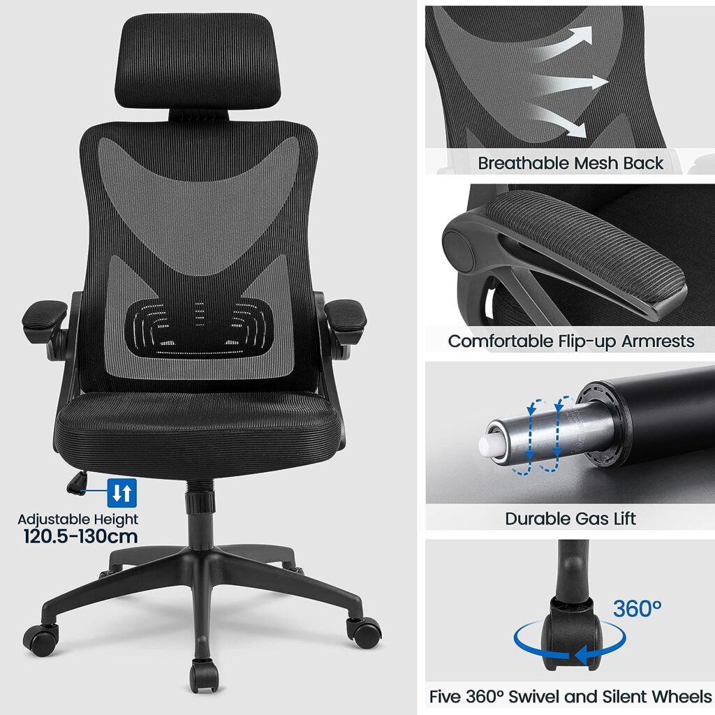 Yaheetech Ergonomic Computer Desk Chair, High Back Home Office Chair with Flip-up Armrest and Lumbar Support for Home Study or Manager Work Black