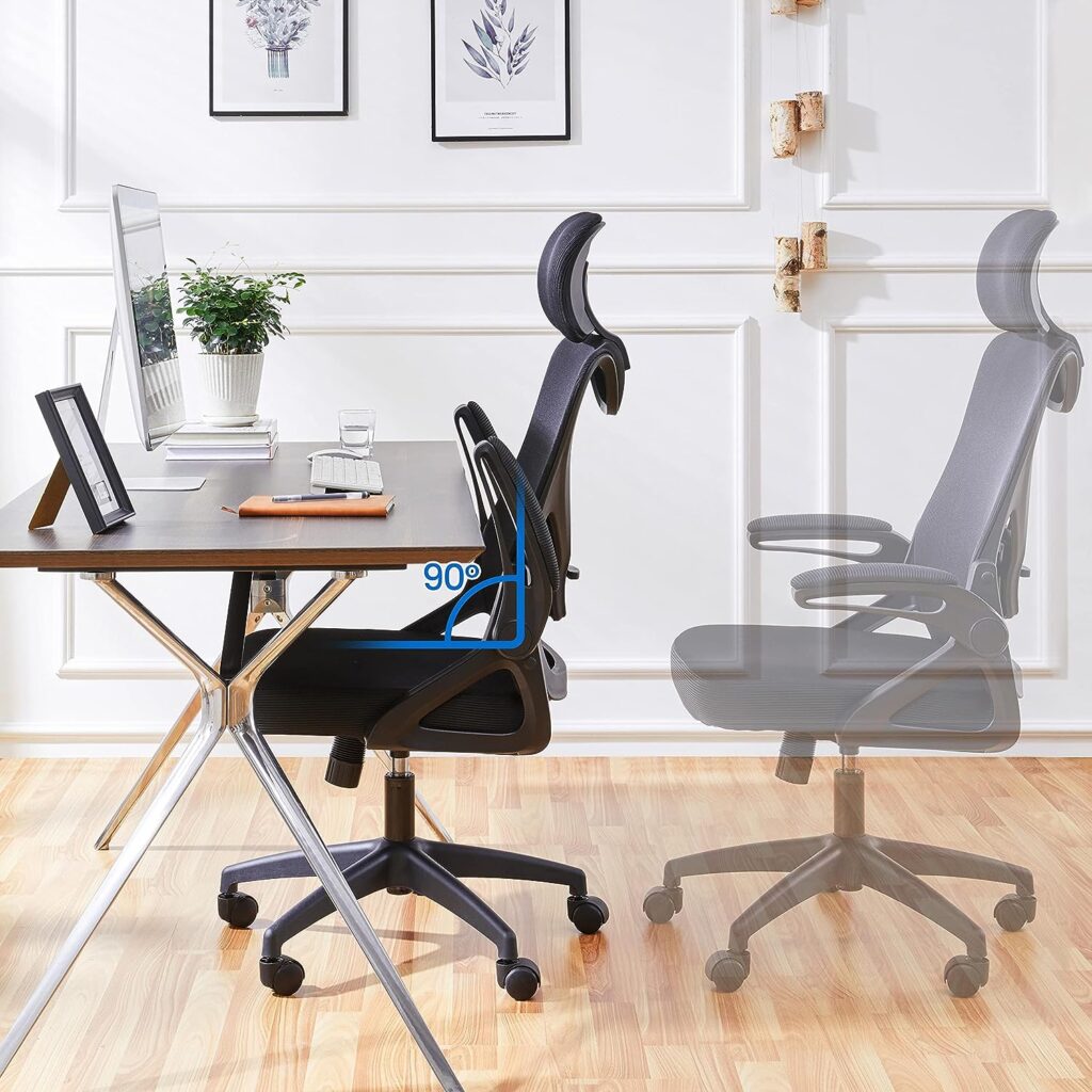 Yaheetech Ergonomic Computer Desk Chair, High Back Home Office Chair with Flip-up Armrest and Lumbar Support for Home Study or Manager Work Black