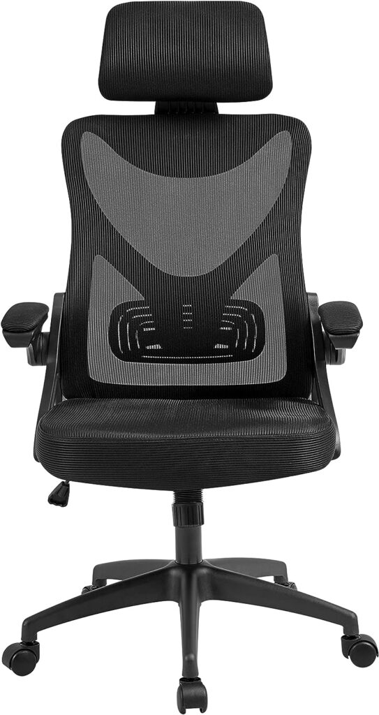 Yaheetech Ergonomic Computer Desk Chair, High Back Home Office Chair with Flip-up Armrest and Lumbar Support for Home Study or Manager Work Black