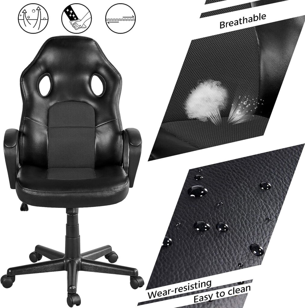 Yaheetech Gaming Chair Adjustable Leather Office Racing Chair Ergonomic Computer Desk Chair with Lumbar Support and Arms Black