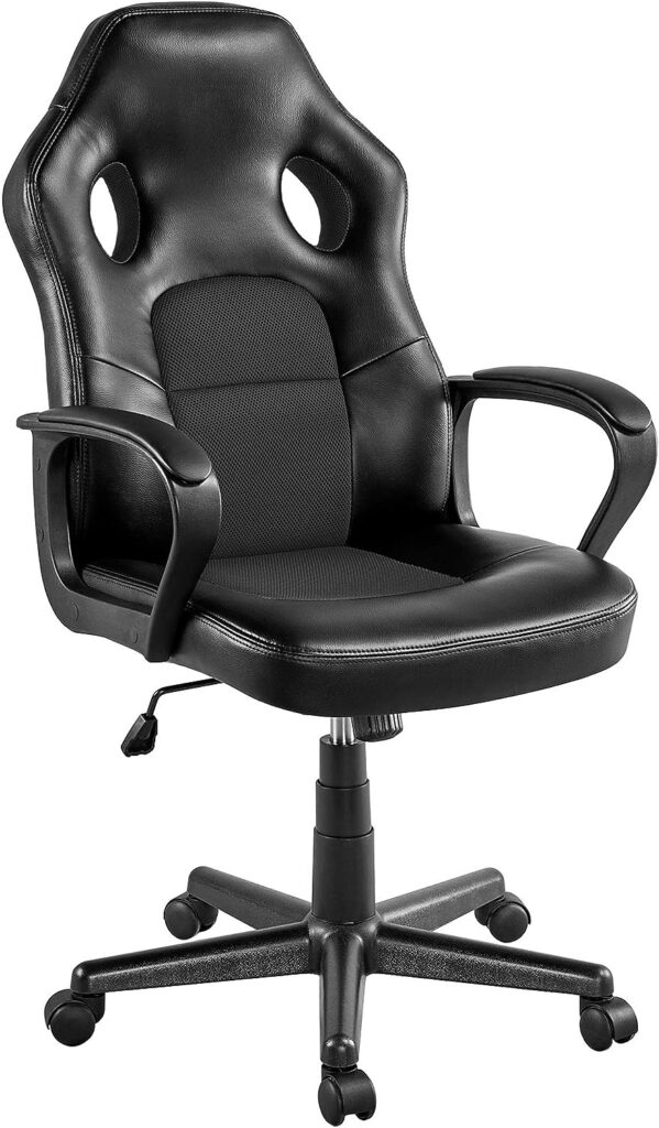 Yaheetech Gaming Chair Adjustable Leather Office Racing Chair Ergonomic Computer Desk Chair with Lumbar Support and Arms Black