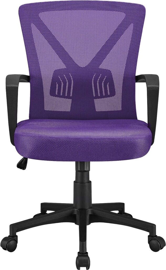Yaheetech Purple Office Chair Adjustable Fabric Desk Chair Computer Chair Executive Swivel Chair Durable Work Chair with 360° Rolling Wheels for Home Work Use