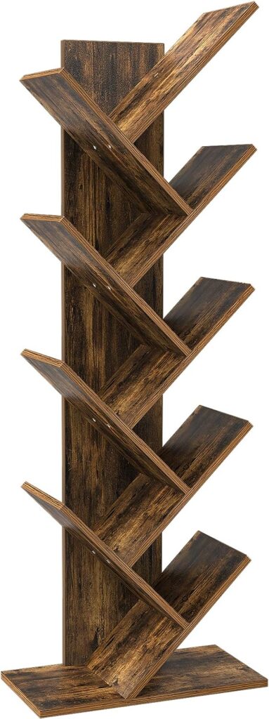 YITAHOME Tree Bookshelf, Floor Standing Book Shelf, Rustic Brown Industrial Wooden Shelves Bookcase, Display Storage Shelving Units for Living Room/Home/Office - Rustic Brown Book shelves