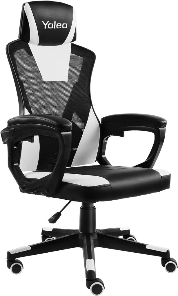 YOLEO Office Chair Ergonomic Desk Chair with 90°-135° Tilt Angle Gaming Chair, Lumbar Support Height Adjustable Mesh Chair Gaming Chair, Executive Swivel Computer Chair for Home/Office (Black/White)