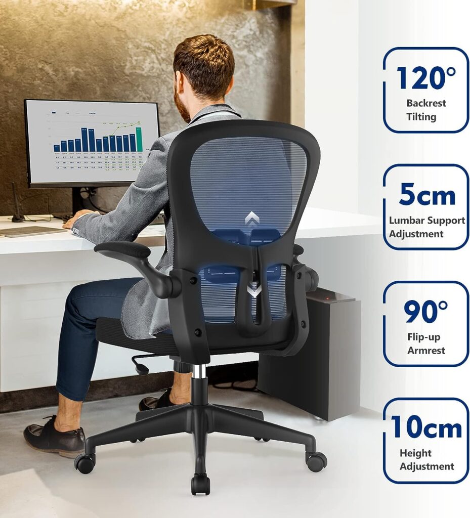 YONISEE Office Chair - Ergonomic Desk with Flip-up Armrest, Lumbar Support Height Tilting Adjustment, High-density Seat Cushion, Mesh Back Rocking Computer Conference Executive Task