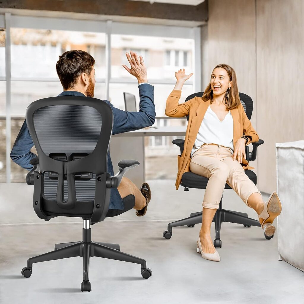 YONISEE Office Chair - Ergonomic Desk with Flip-up Armrest, Lumbar Support Height Tilting Adjustment, High-density Seat Cushion, Mesh Back Rocking Computer Conference Executive Task