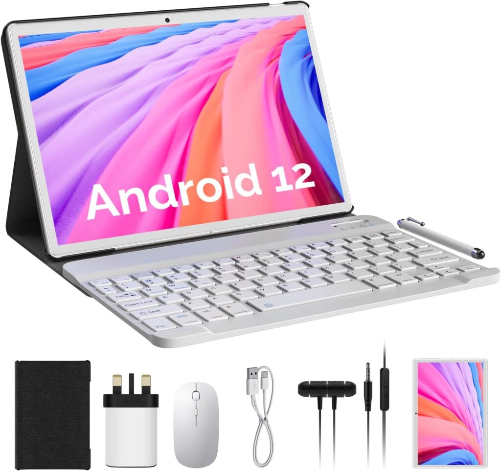 YOTOPT tablet 10 inch Android 12.0, Octa Core 2.0 GHz, 4GB RAM, 64 GB ROM(1 TB Expandable), 8000mAh Battery, 5MP+8MP, FHD IPS, WLAN, Bluetooth, GPS, Tablet with keyboard | Mouse | case| Pen (Gold)