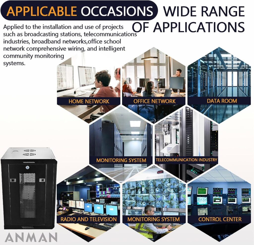 Anman 12U Wall Mount Data Cabinet Network Server Cabinet Rack Network Equipment Enclosure Sturdy Carbon Steel (12U)