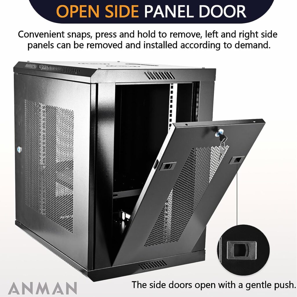 Anman 12U Wall Mount Data Cabinet Network Server Cabinet Rack Network Equipment Enclosure Sturdy Carbon Steel (12U)
