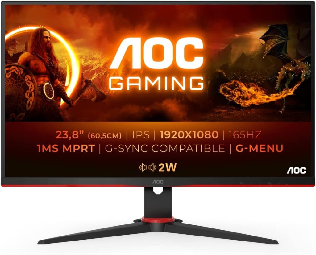 AOC Gaming 24G2SPAE - 24 Inch FHD Monitor, 165Hz, 1ms MPRT, IPS, AMD FreeSync Premium, Speakers, Low input Lag, Shadow control (1920 x 1080 @165Hz, 350 cd/m², HDMI 1.4/DP 1.2)
