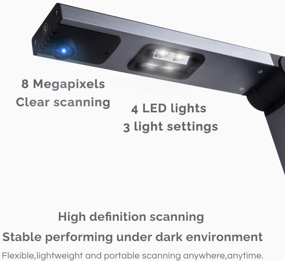 Bamboosang Document Camera X3, High Definition Portable Scanner, Capture Size A3, Multi-Language OCR, English Article Recognition, USB, SDK Twain, Powerful Software