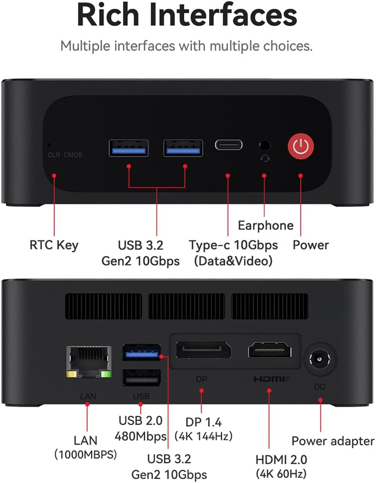 Beelink 8-Core 16-Thread AMD Ryzen7 5800H 4.4GHz SER5 MAX Mini PC, 16GB DDR4 RAM 500GB PCIe3.0 SSD, 4K@144Hz Triple Display (HDMI/Type-C/DP), USB3.2 BT5.2 Wi-Fi6 Highest Performance AMD Mini Gaming PC