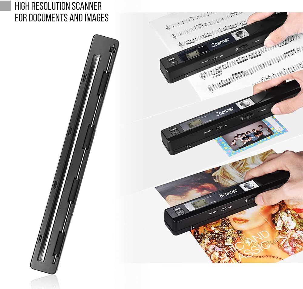 Bisofice Document Scanner Portable Scanner A4 Book Scanner, Handheld Stick Wireless Scanner, 900 DPI, JPG/PDF Formats, LCD Display, with Protective Case for Business Documents/Receipts/Books/Pictures