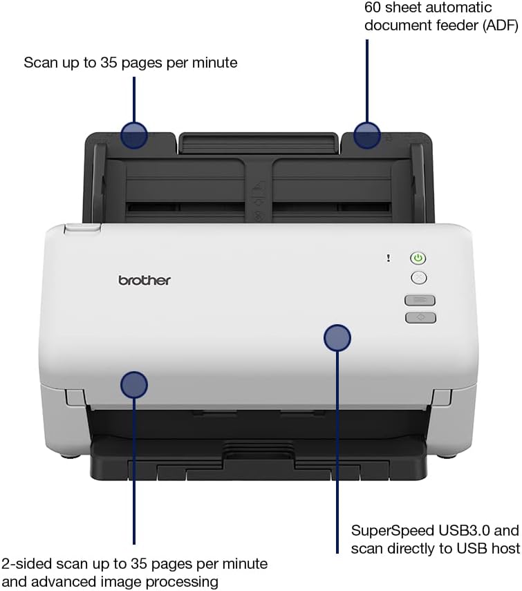 Brother ADS-4100 Desktop Document Scanner |SuperSpeed USB 3.0 | Double-sided | 60 Sheet ADF, UK Plug