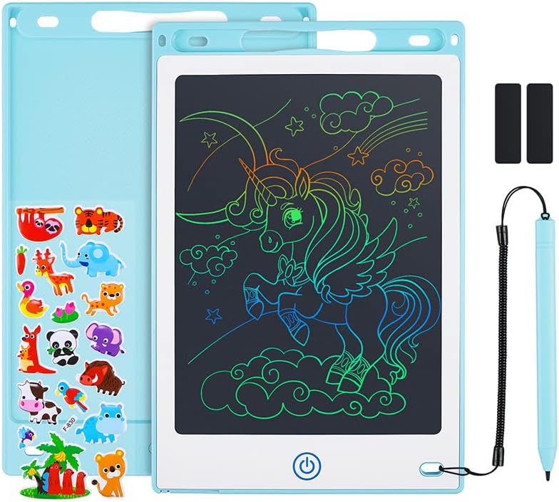 Coolzon Colourful LCD Writing Tablet Kids, 8.5 Inch Erasable Writing Tablet with Lock Function Kids Drawing Pad for Painting Drawing and Memo Lists,Free Animal Cartoon Stickers,Blue
