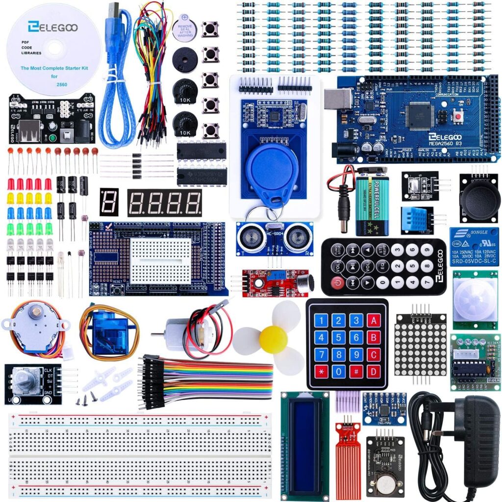 ELEGOO Mega R3 Project The Most Complete Ultimate Starter Kit Barebone PCs Compatible with Arduino IDE w/TUTORIAL, MEGA R3 Controller Board, LCD 1602, Servo, Stepper Motor