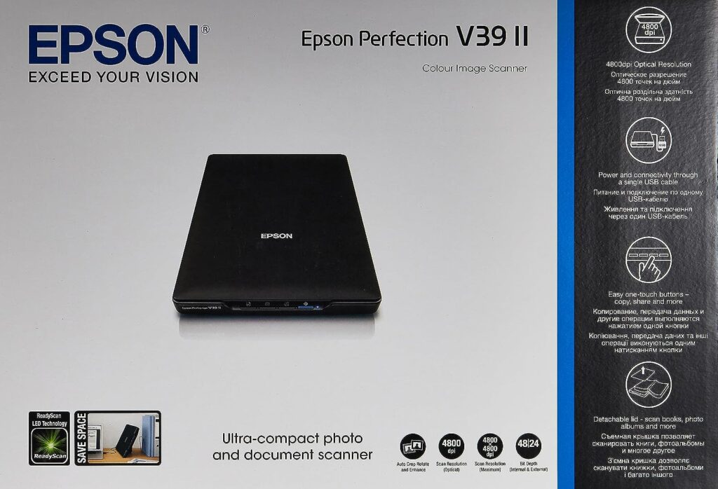 Epson Perfection V39 II Photo and Document Scanner, Black