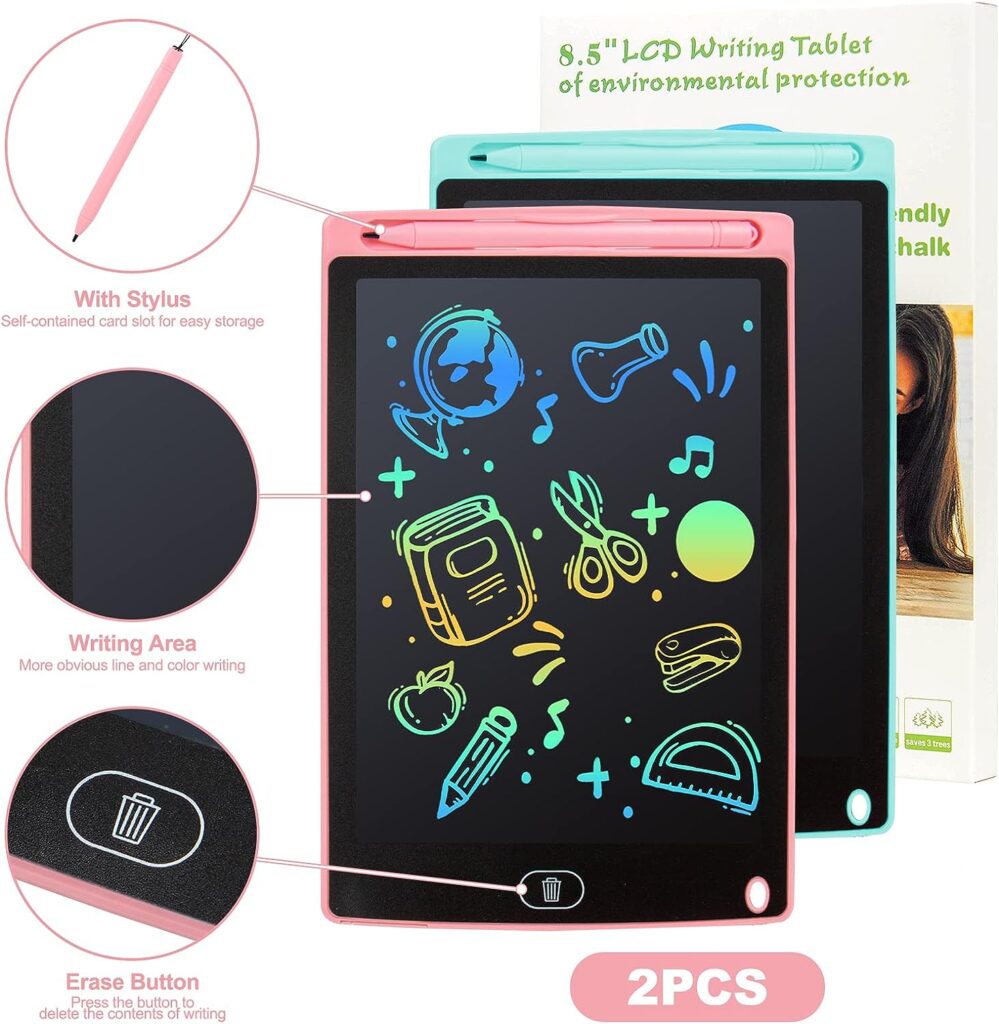 kogabanny 2 Pack LCD Writing Tablet, Doodle Scribbler Pad 8.5 inch Colorful Screen Drawing Board Learning Gift for Kids, Educational Toys for 3-6 Years Old Boys Girls