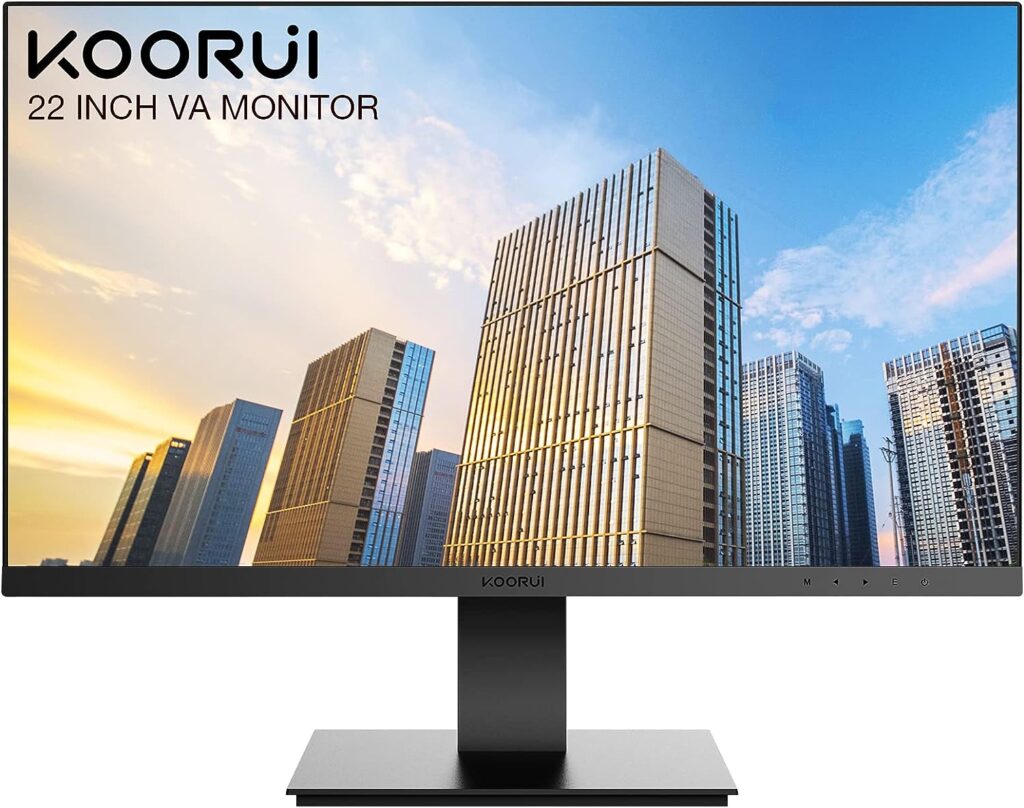 KOORUI 22 Inch Business Computer Monitor, FHD 1080p 75hz Desktop Monitor, Ultra Thin Eye Care Bezel HDMI VGA Ports LED Monitor for PC, Black