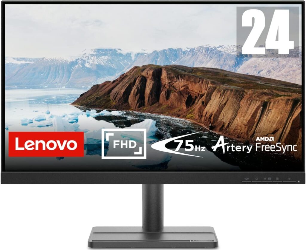 Lenovo L24e-30 24 Inch Full HD (1080p) Monitor (VA Panel, 75Hz, 4ms, HDMI, VGA, AMD FreeSync) - Raven Black