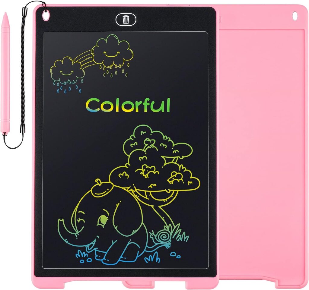 Mardiko LCD Writing Tablet 12 Inch Colorful Drawing Tablet Kids Doodle Scribbler Pad Graphics Boards Lock-Key Erasable Drawing Pad Writing Board for Kids Boys Girls Adults (Pink)