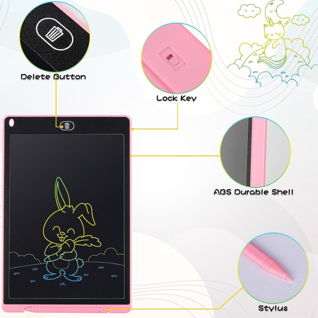 Mardiko LCD Writing Tablet 12 Inch Colorful Drawing Tablet Kids Doodle Scribbler Pad Graphics Boards Lock-Key Erasable Drawing Pad Writing Board for Kids Boys Girls Adults (Pink)