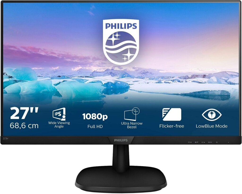 PHILIPS 273V7QDAB - 27 Inch FHD Monitor, 75Hz, 4ms, IPS, Speakers, Smart Image, Narrow Border, LowBlue mode (1920 x 1080, 250 cd/m², HDMI/VGA/DVI)