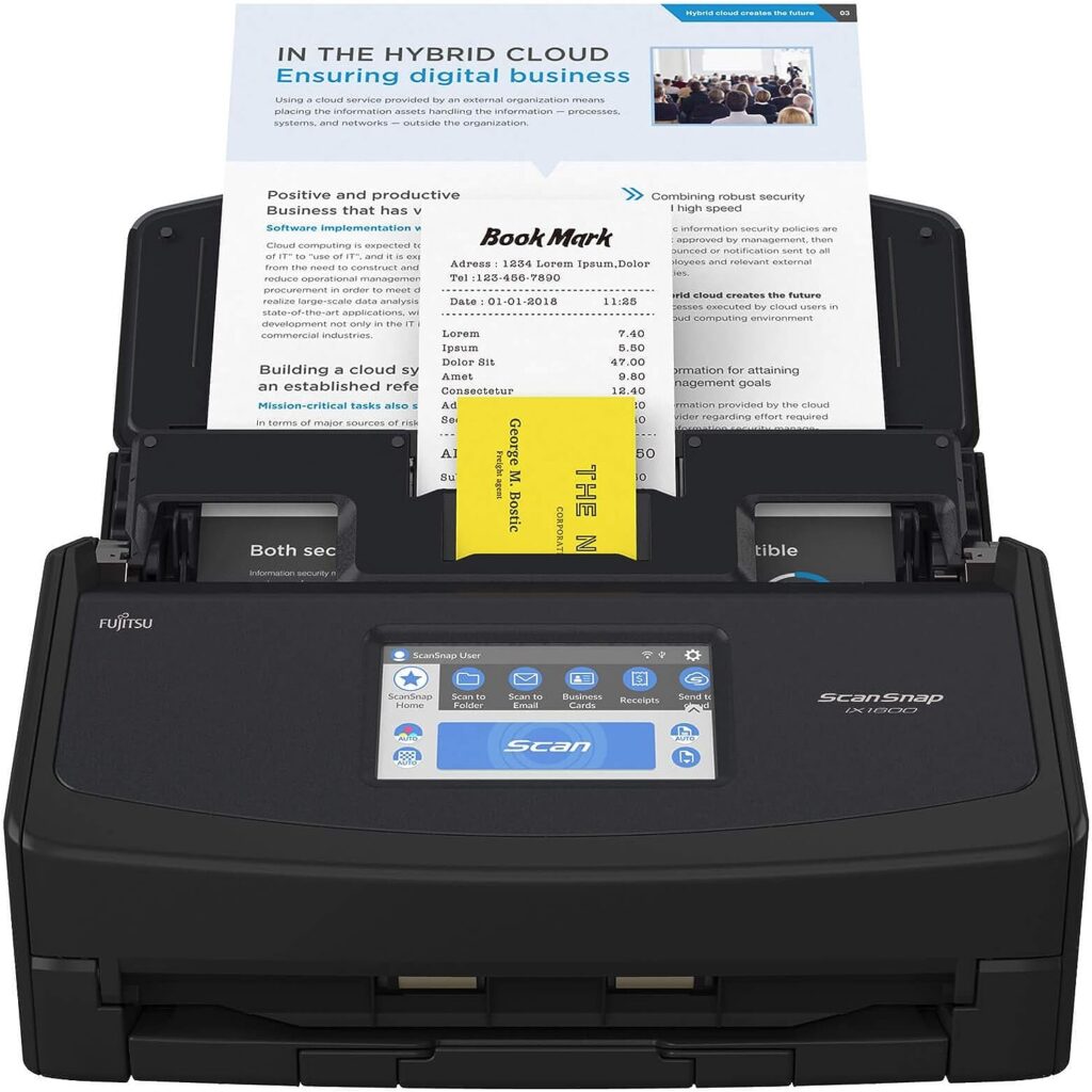 ScanSnap iX1600 Black Document Scanner 5 GHz – Desktop, A4, Double Sided with WiFi, Touchscreen, USB 3.2, ADF