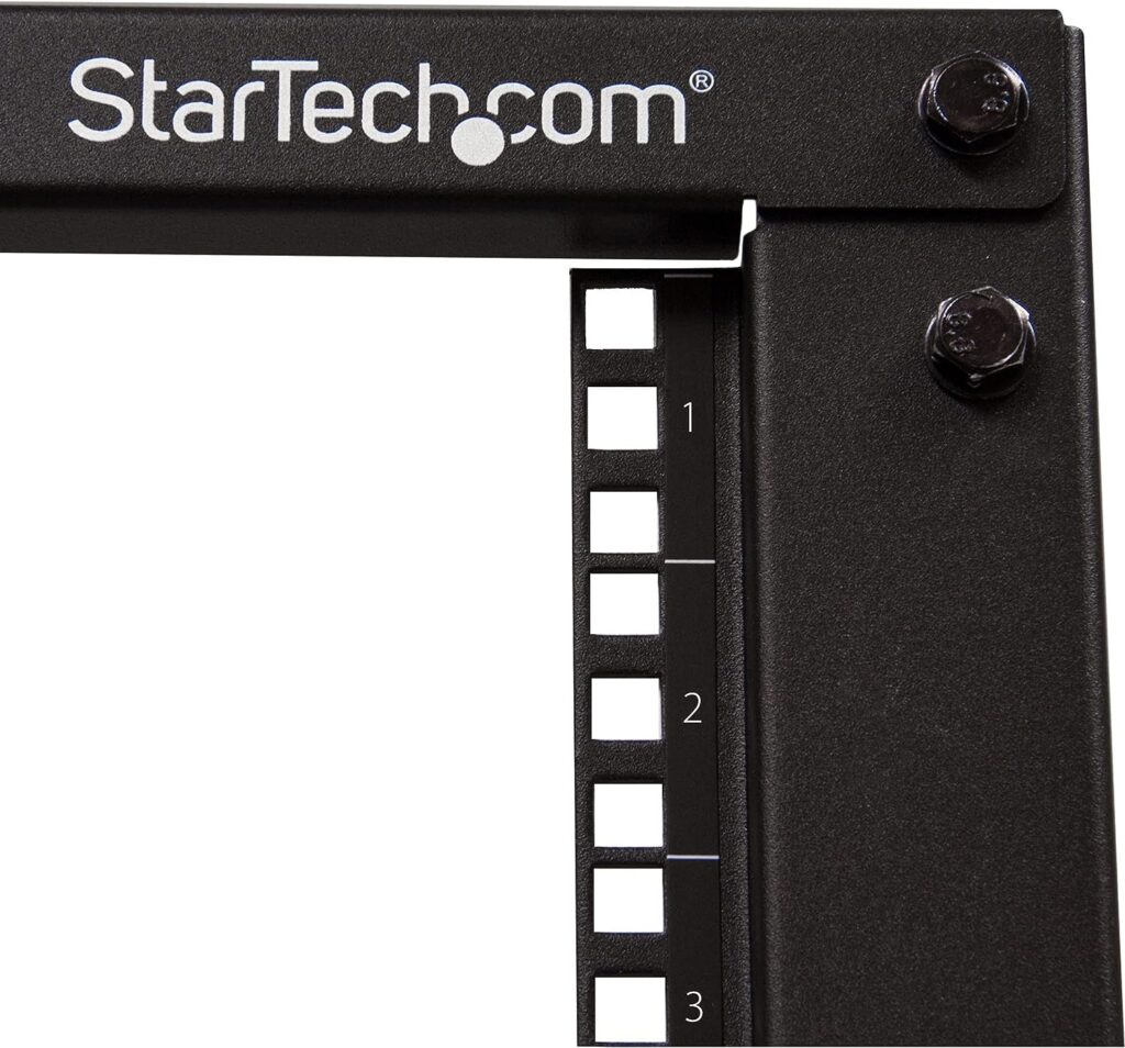 StarTech.com 4-Post 8U Mobile Open Frame Server Rack, 19in Network Rack with Wheels, Small Rolling Rack for Computer/AV/Data/IT Equipment, Casters, Leveling Feet or Floor Mounting (4POSTRACK8U)