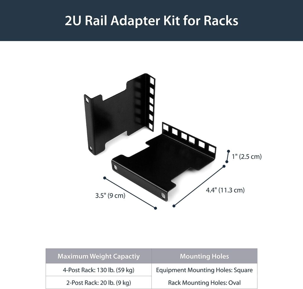StarTech.com Server Rack Depth Extender - 2U - 4in / 10 cm - TAA Compliant - Recessed Rack Adapter - Rack Mount Adapter Kit - Network Rack Extender (RDA2U)