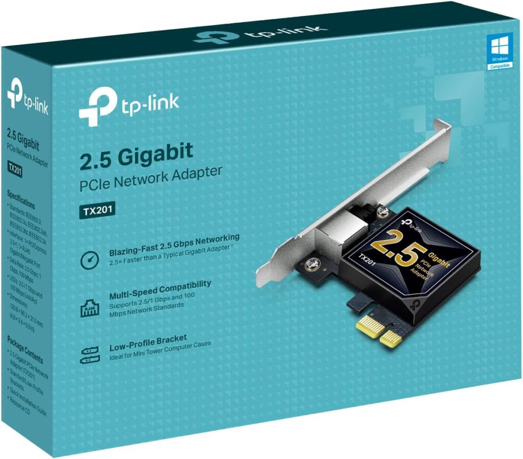 TP-Link 2.5 Gigabit PCI Express Network Adapter, Low-Profile and Full-Height Brackets, Supports Windows 11/10/8.1/8/7, Windows Servers RS 2022/2019/2016/2012 R2/2012/2008 R2, Linux (TX201)