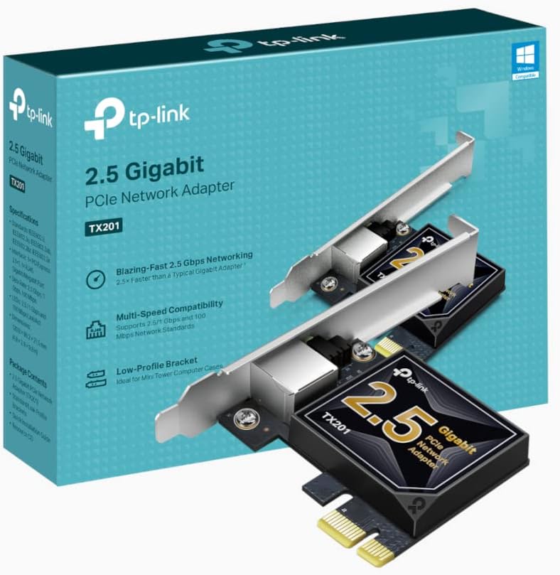 TP-Link 2.5 Gigabit PCI Express Network Adapter, Low-Profile and Full-Height Brackets, Supports Windows 11/10/8.1/8/7, Windows Servers RS 2022/2019/2016/2012 R2/2012/2008 R2, Linux (TX201)