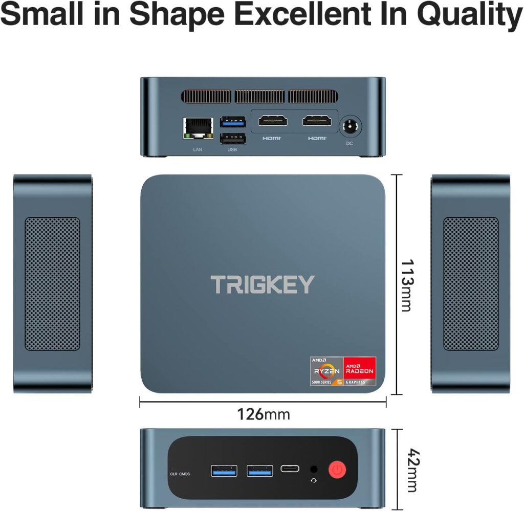 TRIGKEY S5 AMD Mini PC, Ryzen 5 5500U (Up to 4.0 GHz) 6-Core 12Thread Mini Desktop, Micro Computer, 16GB | 1TGB, Small Gaming PC Supports 4K Triple Displays, WiFi 6+BT5.2, USB3.2 Gen 2