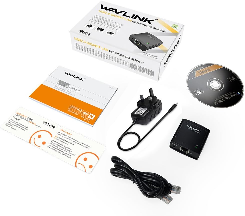 WAVLINK Print Server, 10 / 100Mbps Ethernet to USB 2.0 Network LPR Print Server for Windows