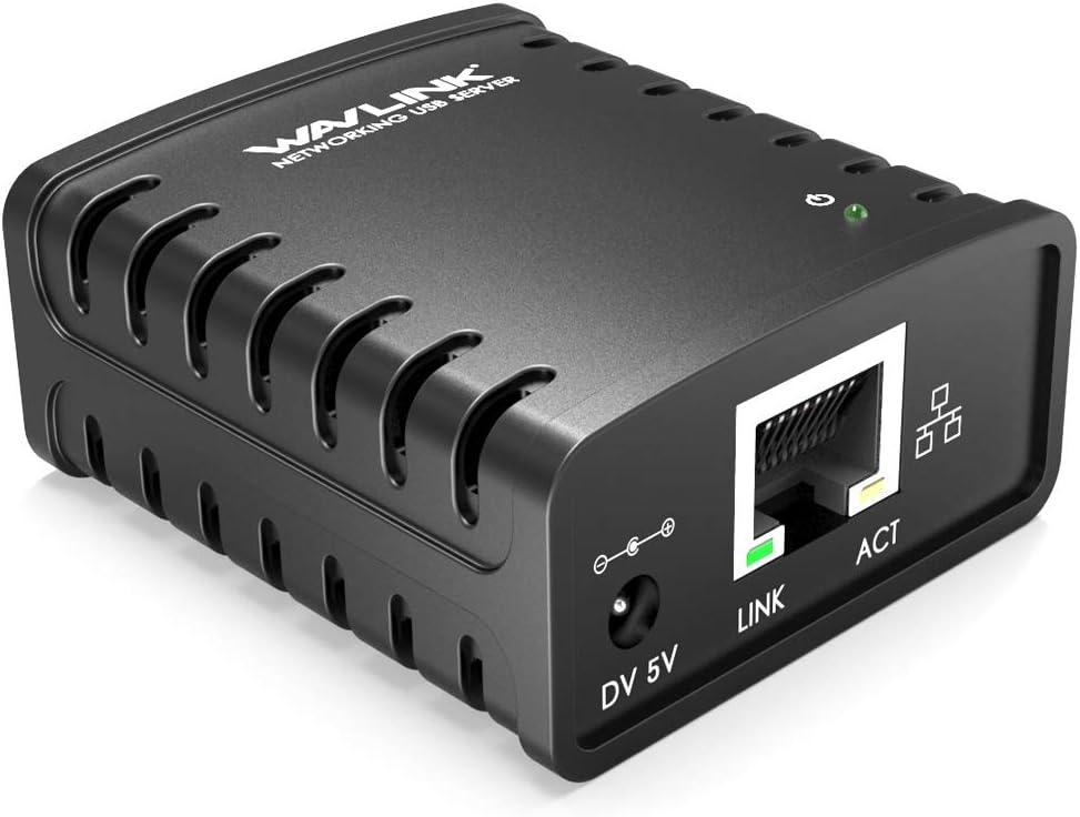 WAVLINK Print Server, 10 / 100Mbps Ethernet to USB 2.0 Network LPR Print Server for Windows