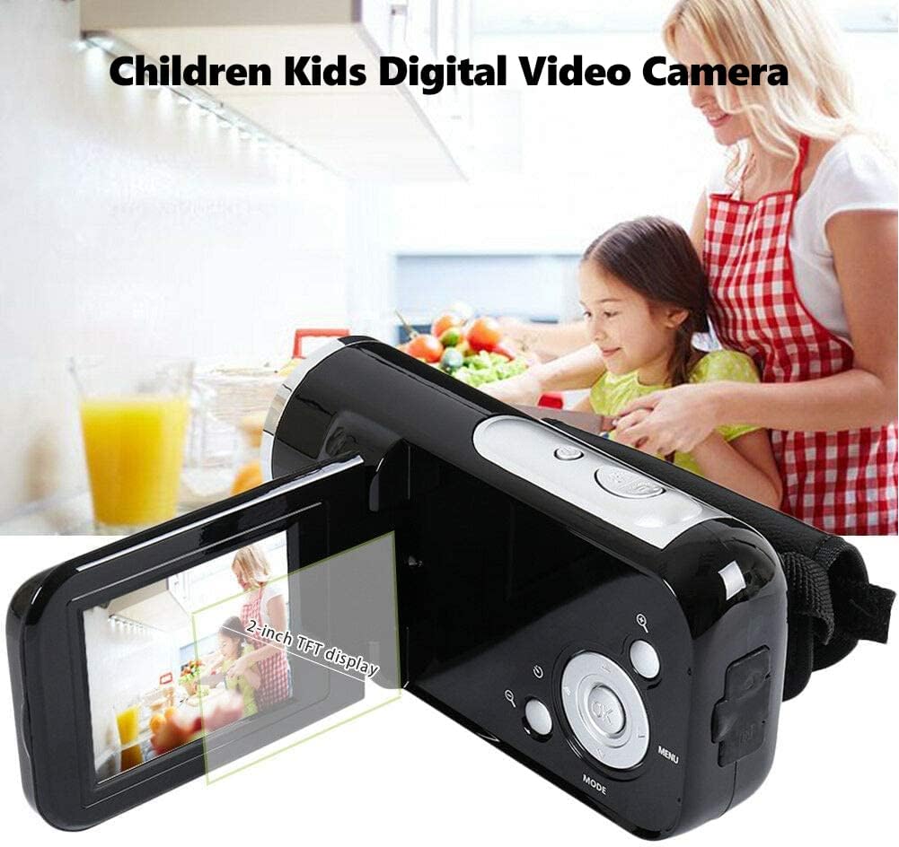 Childrens Digital Camcorder 2 Inch LCD TFT LCD, 1080 x 720.4 K HD 16X with Digital Zoom, Memory Card, Best Gift for Birthday, Christma, Holiday, Sports (Black)