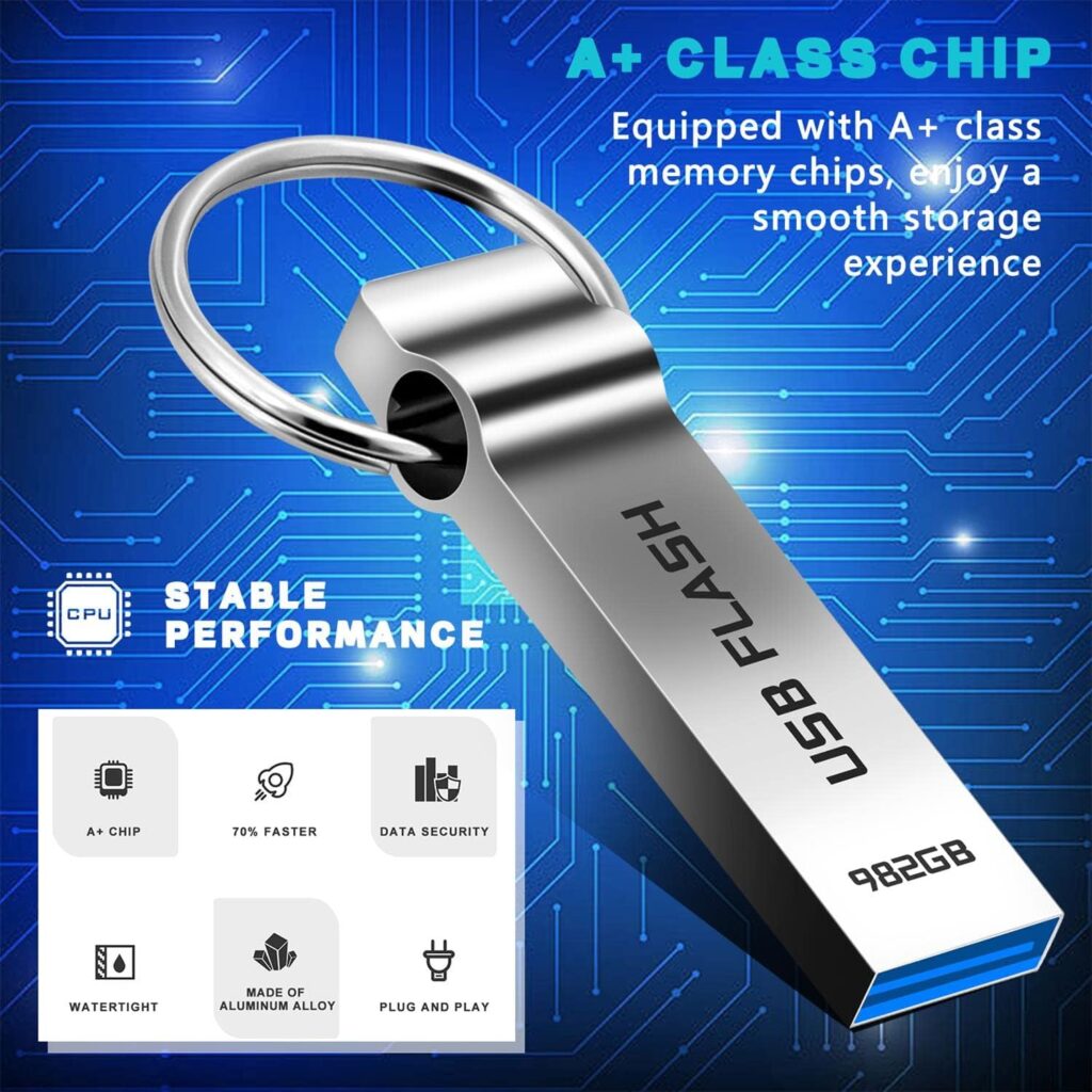 doykob USB Flash Drive 982GB High Speed USB 3.0 Memory Stick Waterproof USB Drive External Data Storage USB Stick Portable Pen Drive for Computer, Laptop, Tablets, PC, with Keychain (982gb)