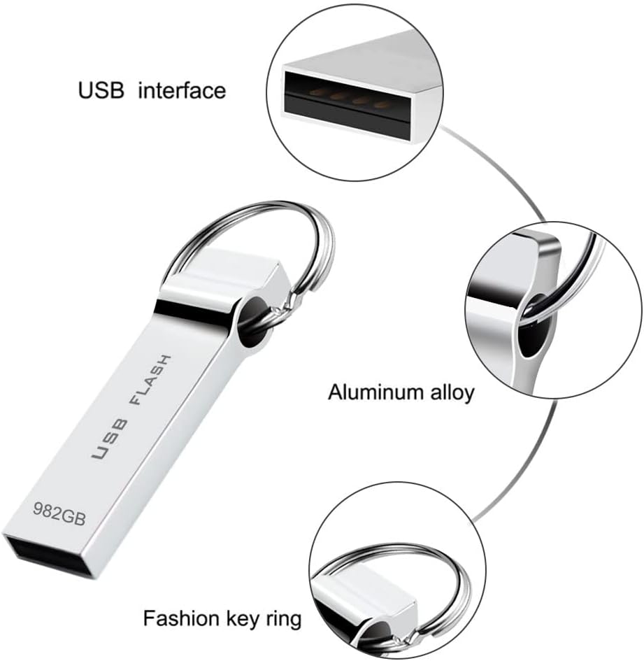 Memory Stick 982GB USB 3.0 USB Flash Drive 982GB Waterproof USB Stick Metal USB Drive with Keychain for PC/Laptop/Computer Data Storage