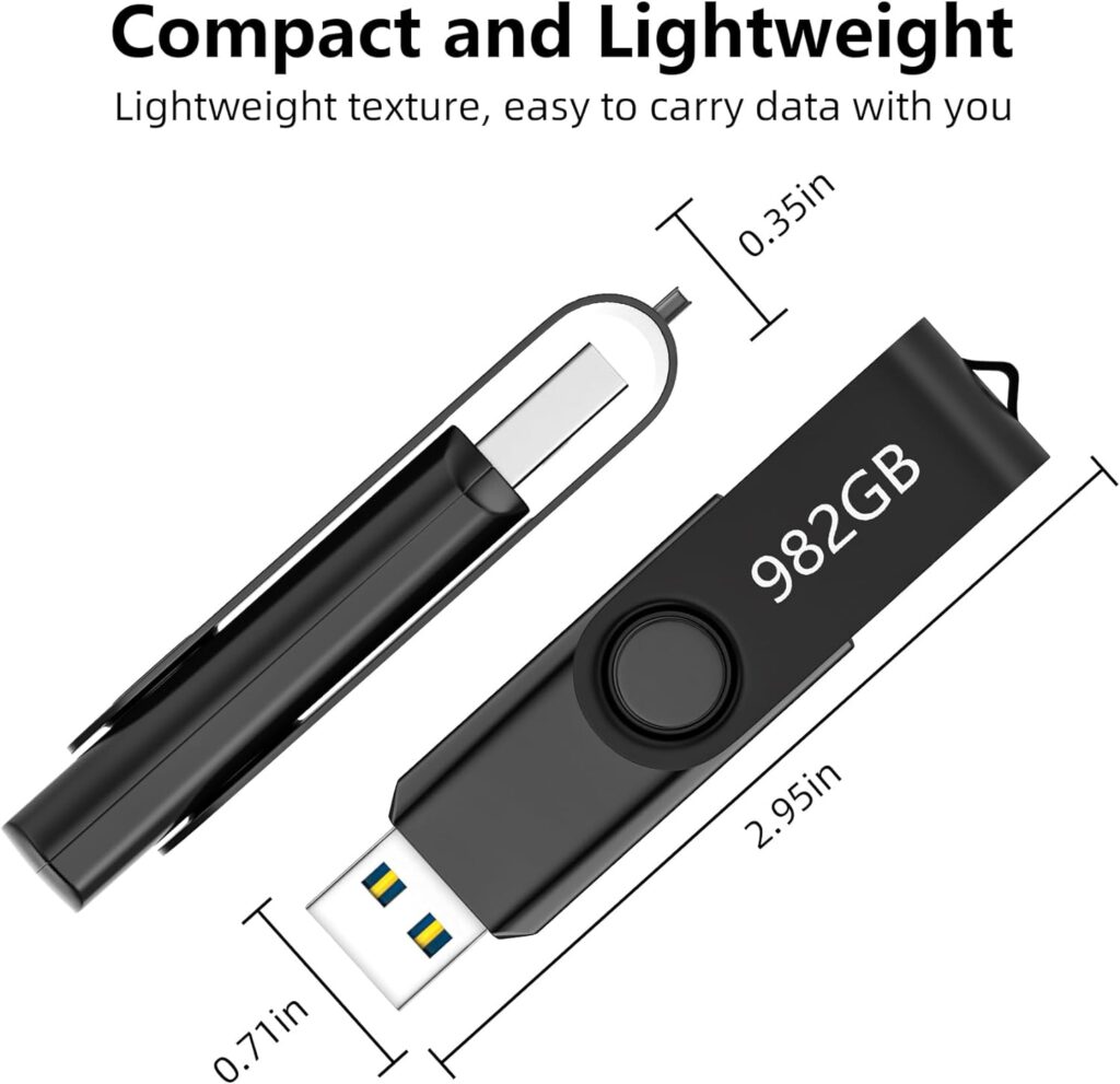NLOANDKU USB Stick 982GB | USB 3.0 High Speed Memory Stick | Data Storage USB Flash Drive | Rotating Metal Clip Thumb Drive | Portable Pen Drive for Computer/Tablet/Laptop (982GB)