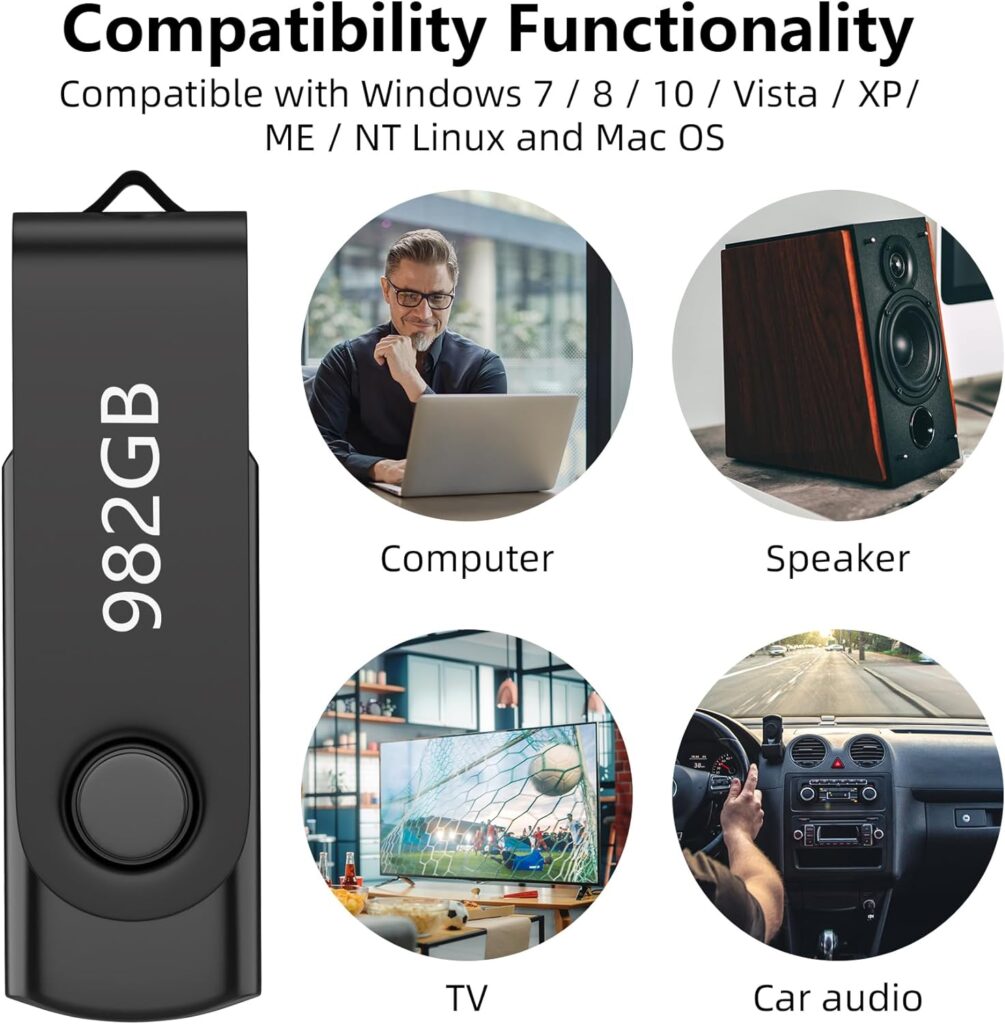 NLOANDKU USB Stick 982GB | USB 3.0 High Speed Memory Stick | Data Storage USB Flash Drive | Rotating Metal Clip Thumb Drive | Portable Pen Drive for Computer/Tablet/Laptop (982GB)