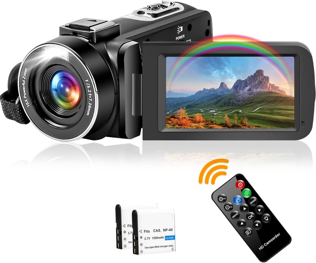 QUICKCLAP Camcorder Video Camera 2.7K 42MP 18X Digital Zoom Camera Recorder 3.0 Inch LCD Screen Vlogging Camera For YouTube with Remote Controller, 2 Batteries