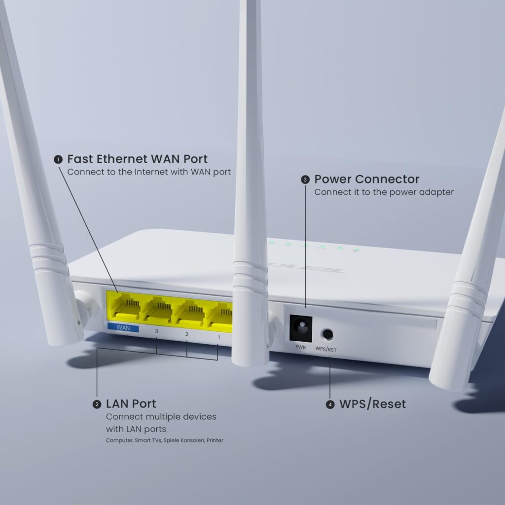 Tenda F3 WiFi Router N300 - Wireless Router with 2.4GHz WiFi Speed 300 Mbps, 5 dBi Antennas, 3 LAN/WAN Fast Ethernet Ports, Parental Control, Guest Network, WISP Access Point Mode, Easy Setup, White