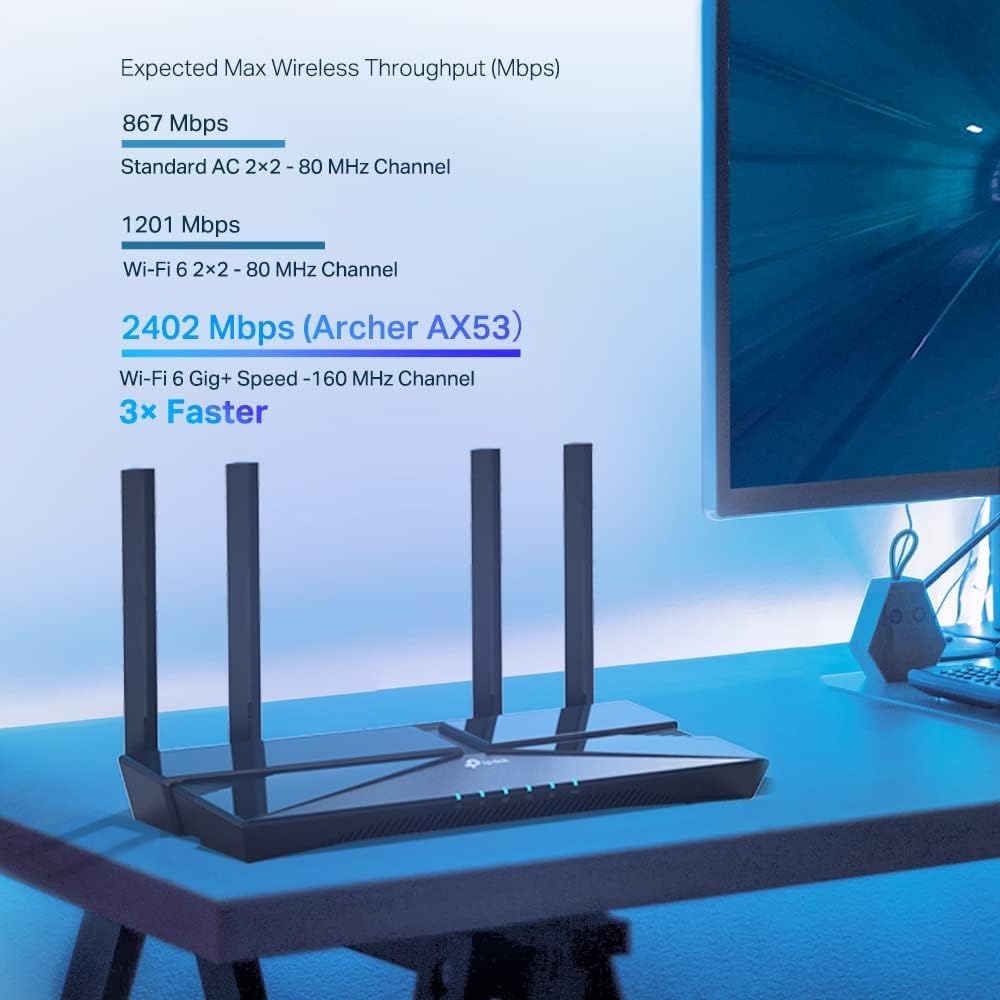 TP-Link Next-Gen Wi-Fi 6 AX3000 Mbps Gigabit Dual Band Wireless Router, OneMesh™ Supported, Dual-Core CPU, HomeShield, Ideal for Gaming Xbox/PS4/Steam, Compatible with Alexa (Archer AX53)